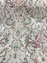 Mazely Damask Ancient Pinkish Cotton Fabric - Digital Print, Off White Cream Light Pink Purple Shade, Gray, 56" Width (1 Yard)