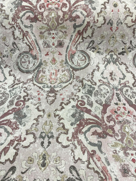 Mazely Damask Ancient Pinkish Cotton Fabric - Digital Print, Off White Cream Light Pink Purple Shade, Gray, 56" Width (1 Yard)
