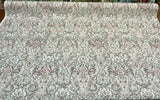 Mazely Damask Ancient Pinkish Cotton Fabric - Digital Print, Off White Cream Light Pink Purple Shade, Gray, 56" Width (1 Yard)