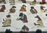 Fancy Nautical Dogs Linen Blend Fabric - Whimsical Dog Print, Black Red Brown Ivory, 56" Width (1 Yard)