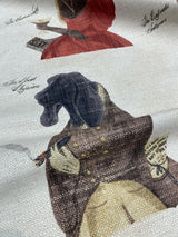 Fancy Nautical Dogs Linen Blend Fabric - Whimsical Dog Print, Black Red Brown Ivory, 56" Width (1 Yard)