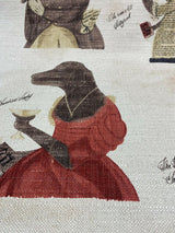 Fancy Nautical Dogs Linen Blend Fabric - Whimsical Dog Print, Black Red Brown Ivory, 56" Width (1 Yard)