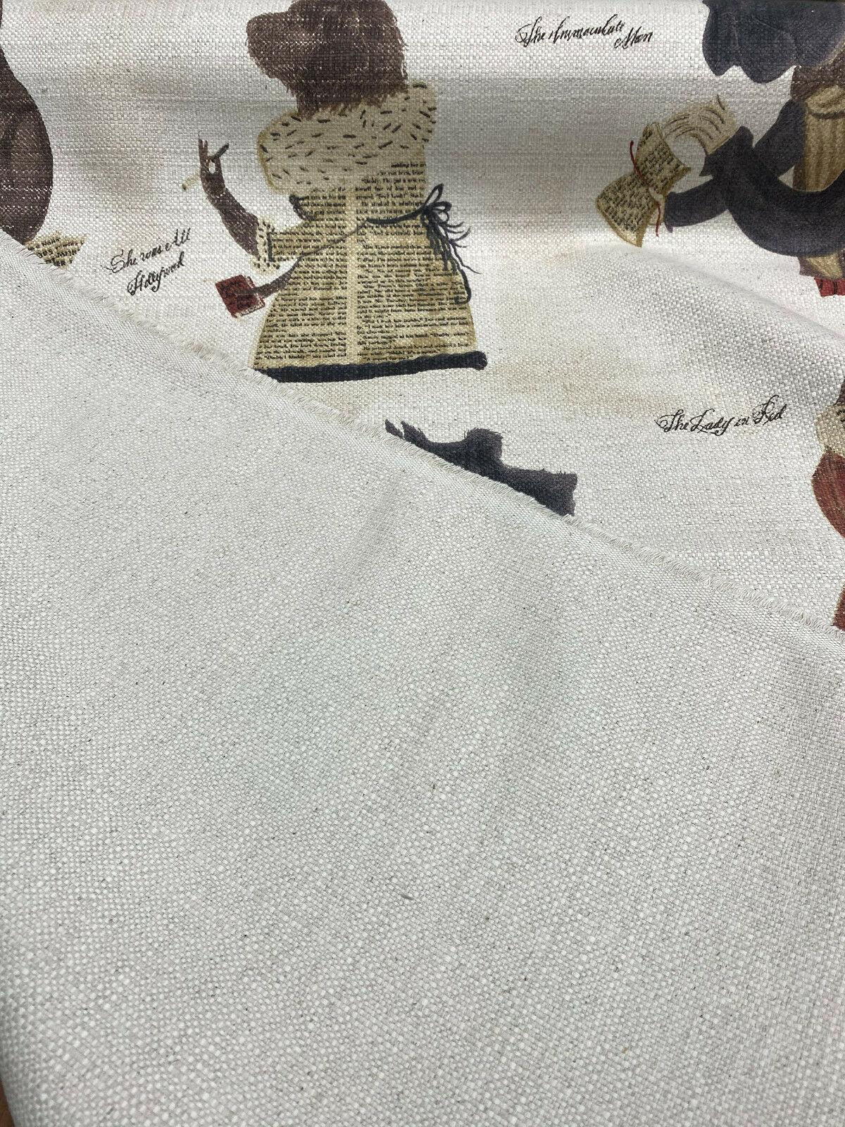 Fancy Nautical Dogs Linen Blend Fabric - Whimsical Dog Print, Black Red Brown Ivory, 56" Width (1 Yard)