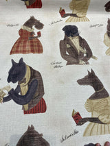 Fancy Nautical Dogs Linen Blend Fabric - Whimsical Dog Print, Black Red Brown Ivory, 56" Width (1 Yard)