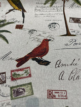 Amitie Song Birds Cotton Polyester Fabric - Red Green Palm Tree, Linen Color Background, 56" Width, 24.5" Vertical Repeat, 27" Horizontal Repeat (1 Yard)