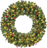 Best Choice Products 30in Large Artificial Pre-Lit Fir Christmas Wreath Holiday Accent Decoration w/ 100 LED Lights, 220 PVC Tips