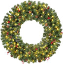 Best Choice Products 30in Large Artificial Pre-Lit Fir Christmas Wreath Holiday Accent Decoration w/ 100 LED Lights, 220 PVC Tips