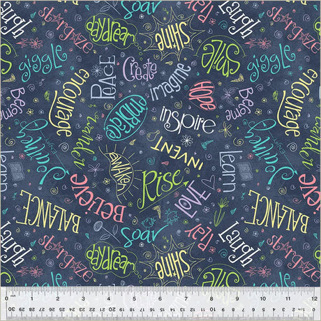 Cotton Print Fabric Blue Navy Noteworthy Aspirations 44/45"