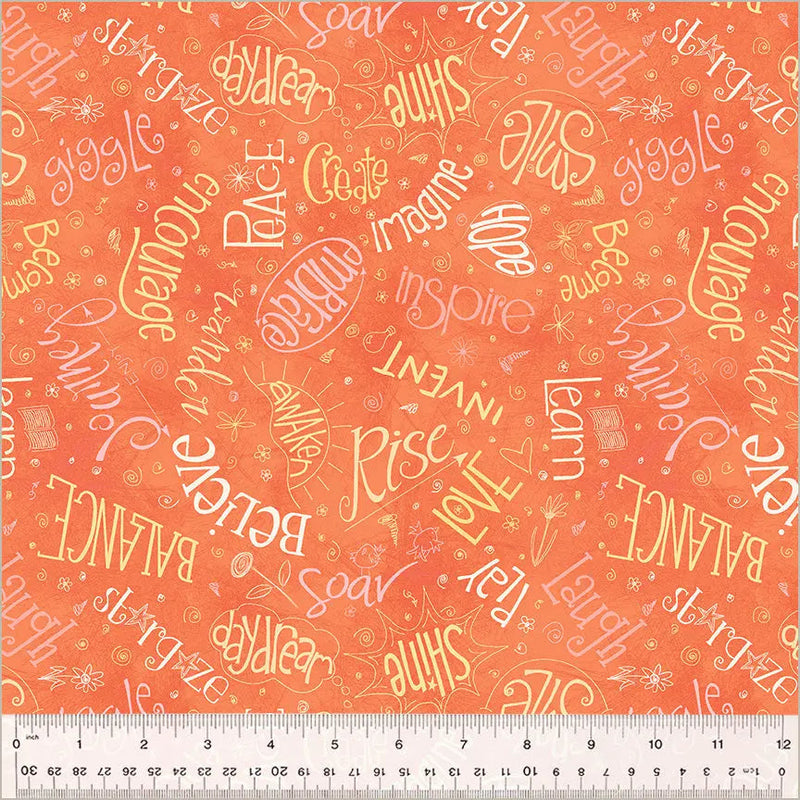Cotton Print Fabric Orange Noteworthy Aspirations 44/45"
