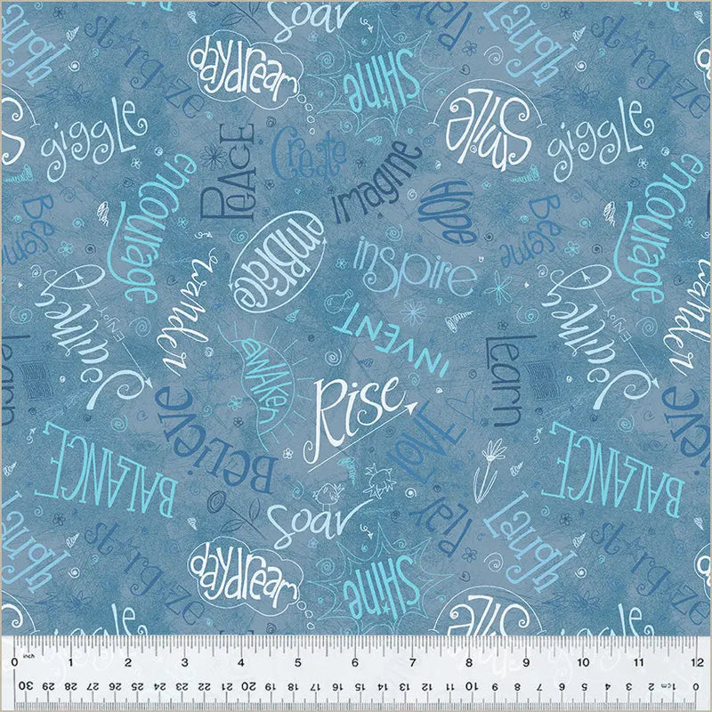 Cotton Denim Fabric Blue Noteworthy Aspirations 44/45"