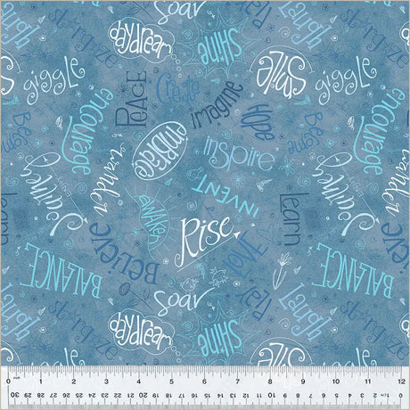 Cotton Denim Fabric Blue Noteworthy Aspirations 44/45"