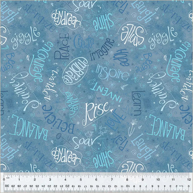 Cotton Denim Fabric Blue Noteworthy Aspirations 44/45"