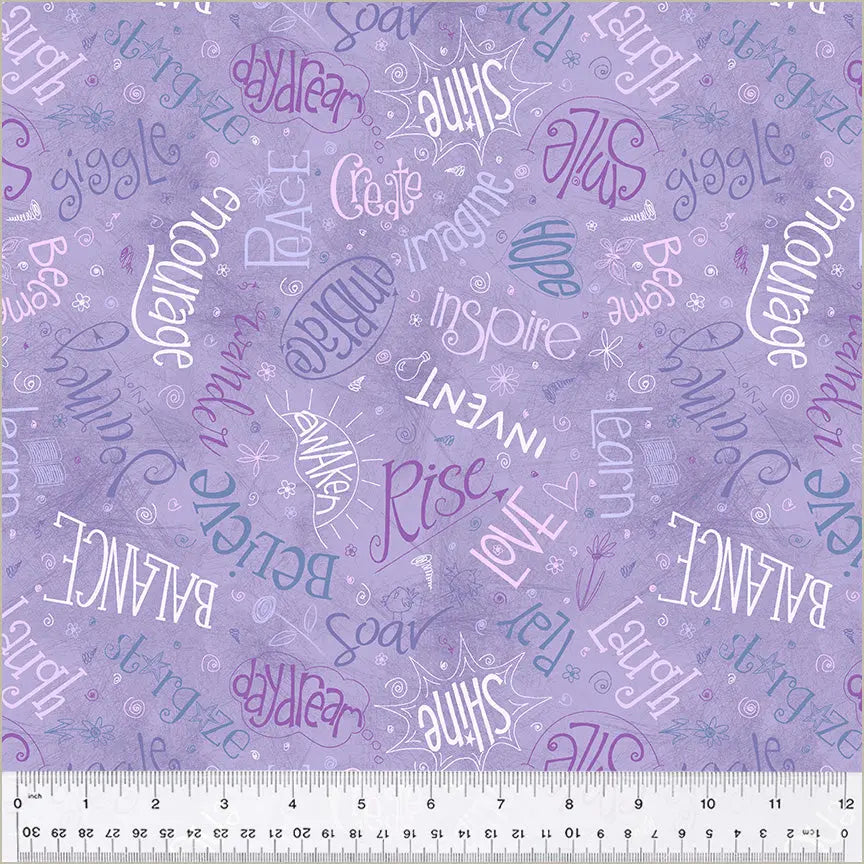 Cotton Fabric Purple Lilac Noteworthy Aspirations 44/45