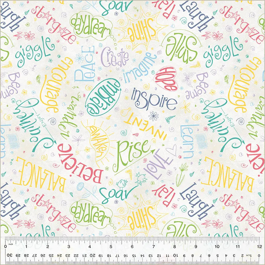 Cotton Print White Ivory Noteworthy Aspirations Fabric 44/45