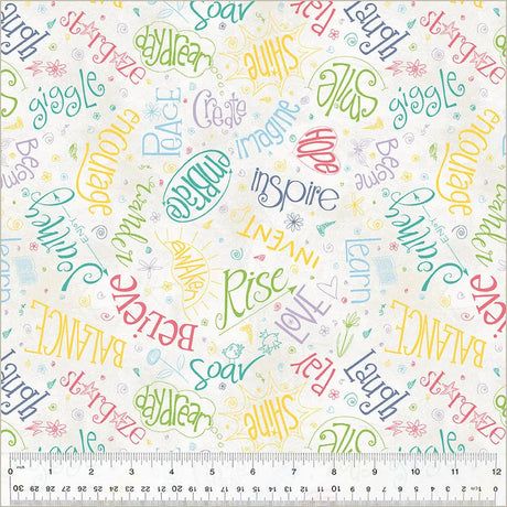 Cotton Print White Ivory Noteworthy Aspirations Fabric 44/45