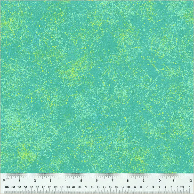 Cotton Fabric Green Aqua Noteworthy Splatter 44/45"