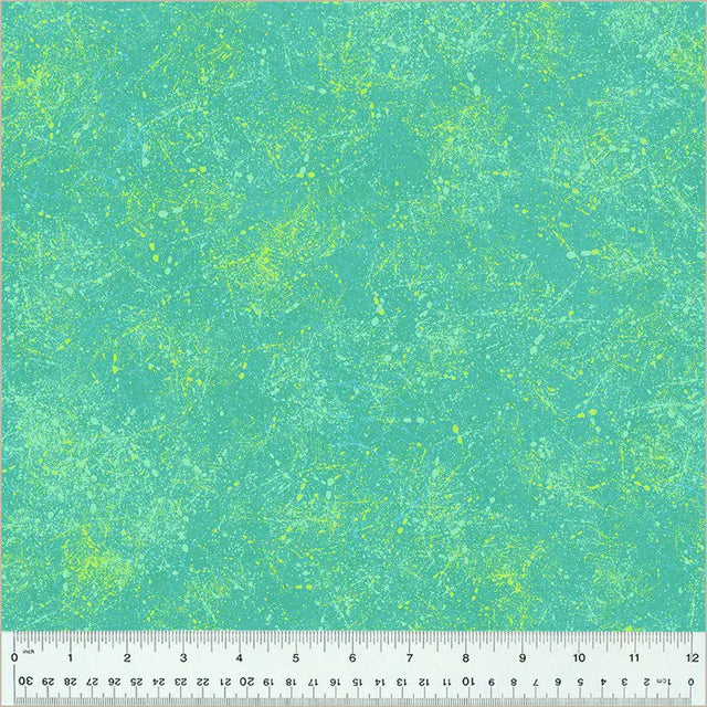 Cotton Fabric Green Aqua Noteworthy Splatter 44/45"