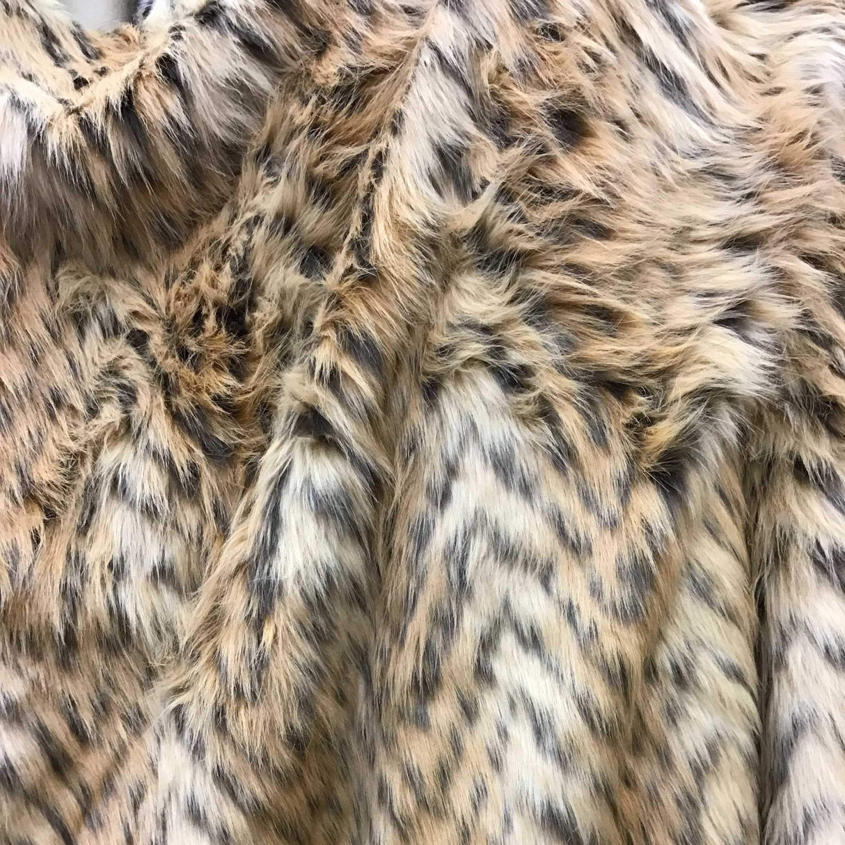 Beige Chevron Lion Faux Fake Fur Long Pile Fabric,