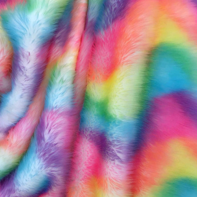 Rainbow Candy Shaggy Faux Fur Wave Rainbow Fur Fabric,