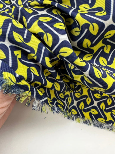 Polyester Geometric Print Fabric in Yellow and Blue