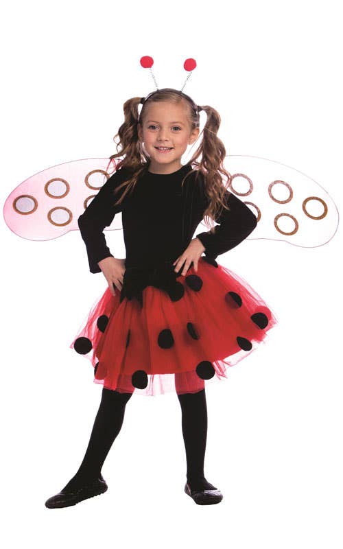 Girls ladybug costume dress with wings and headband