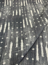 Black Noir Sikasso Painting Cotton Fabric - Black, White Lines, 56" Width (By The Yard)