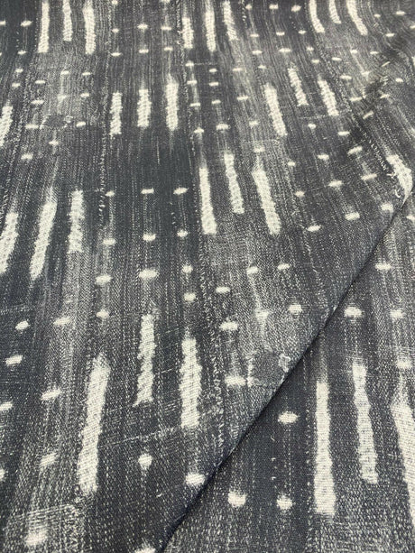 Black Noir Sikasso Painting Cotton Fabric - Black, White Lines, 56" Width (By The Yard)