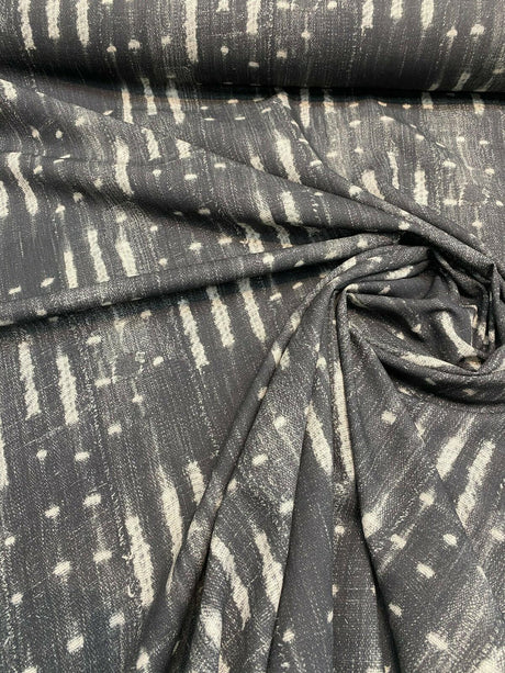 Black Noir Sikasso Painting Cotton Fabric - Black, White Lines, 56" Width (By The Yard)