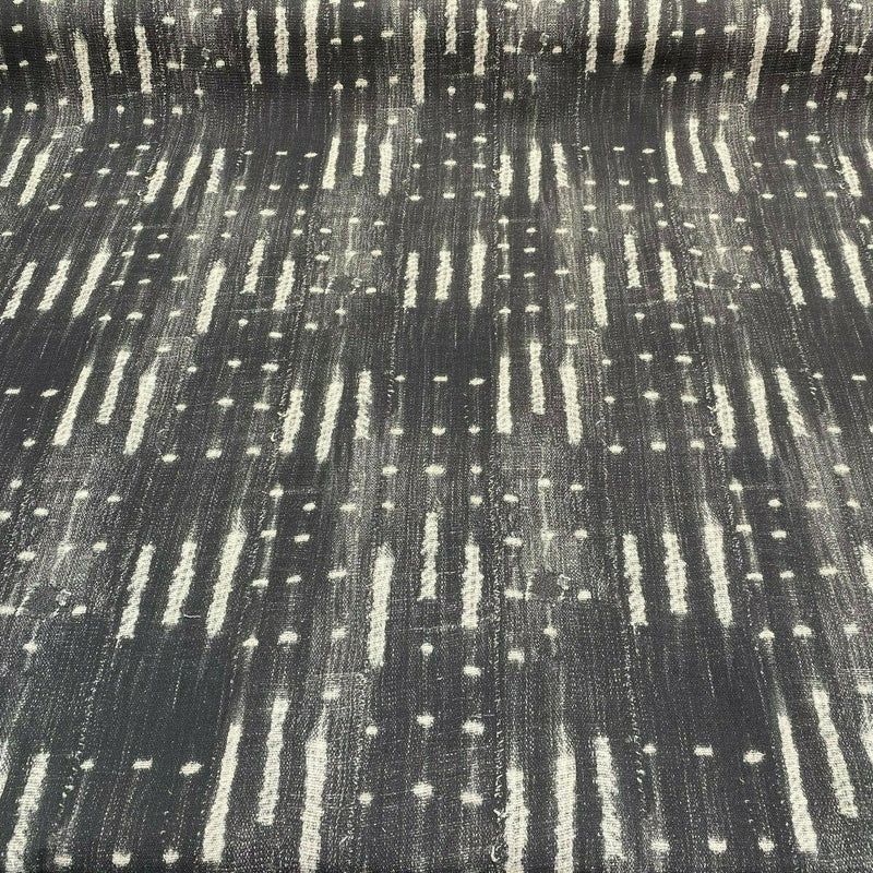 Black Noir Sikasso Painting Cotton Fabric - Black, White Lines, 56" Width (By The Yard)