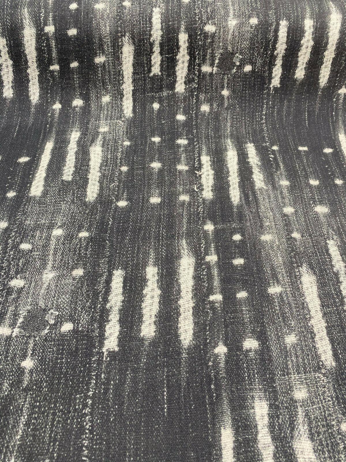 Black Noir Sikasso Painting Cotton Fabric - Black, White Lines, 56" Width (By The Yard)