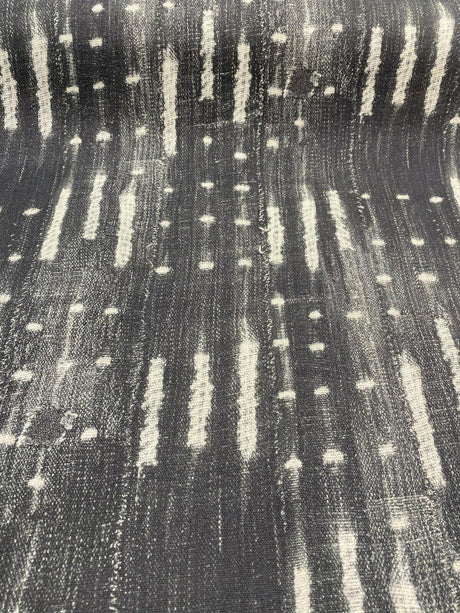 Black Noir Sikasso Painting Cotton Fabric - Black, White Lines, 56" Width (By The Yard)