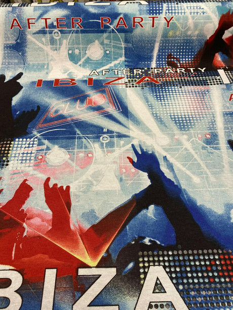 Ibiza Party Night Club Cotton Fabric - Red, Black, Dark Blue, Light Blue, White Print, 54" Width (1 Yard)