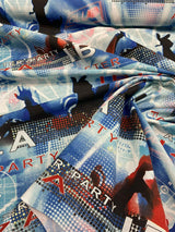 Ibiza Party Night Club Cotton Fabric - Red, Black, Dark Blue, Light Blue, White Print, 54" Width (1 Yard)