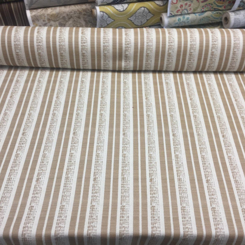 P Kaufman Byways 100 Percent Polyester Fabric - Toffee Gold Beige Striped, 57" Width, 3.5" Horizontal Repeat (1 Yard)