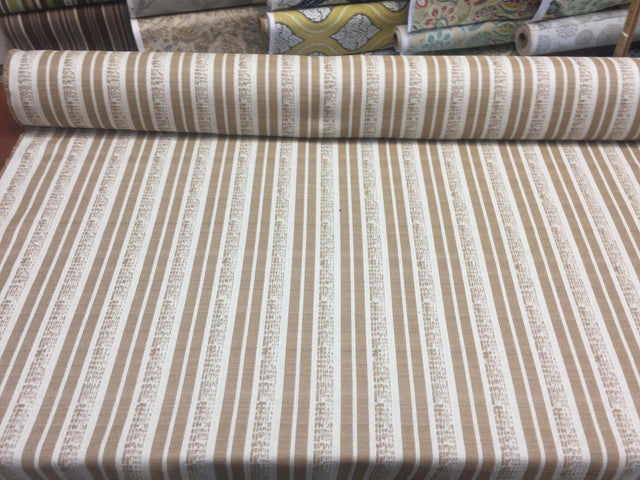 P Kaufman Byways 100 Percent Polyester Fabric - Toffee Gold Beige Striped, 57" Width, 3.5" Horizontal Repeat (1 Yard)