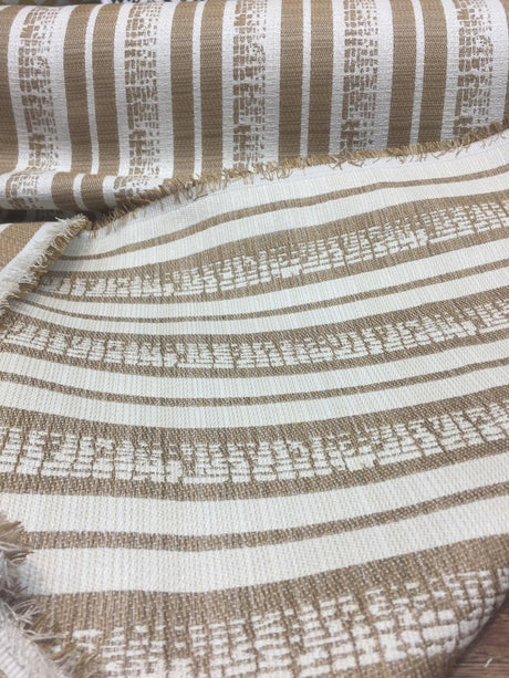 P Kaufman Byways 100 Percent Polyester Fabric - Toffee Gold Beige Striped, 57" Width, 3.5" Horizontal Repeat (1 Yard)