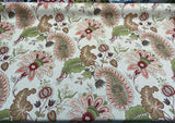 Brenda Rustic Floral Paisley Cotton Blend Fabric - Dark Beige Linen Background With Maroon Red, Pink, Green, Lavender, 56" Width (1 Yard)