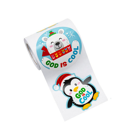 God is Cool Penguin Sticker Roll 100 Pc.