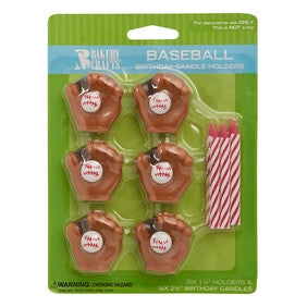 Baseball Party Candle Holders with Candles - 6 Pack