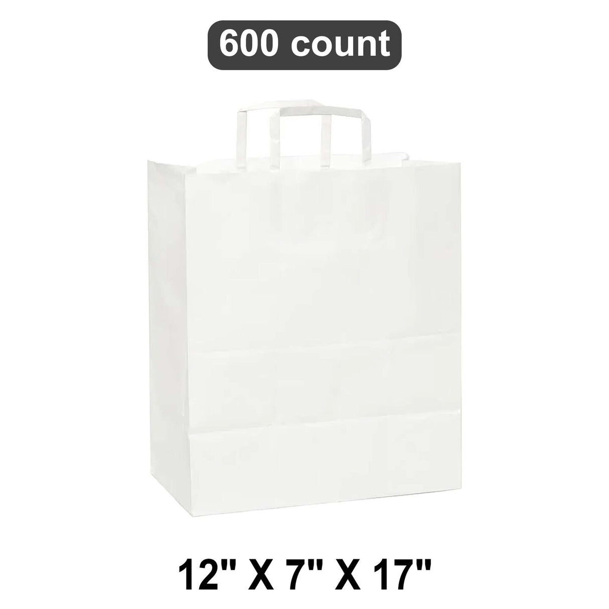 Versatile White Paper Bags with Flat Handles 12" x 7" x 17"