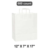 Versatile White Paper Bags with Flat Handles 12" x 7" x 17"