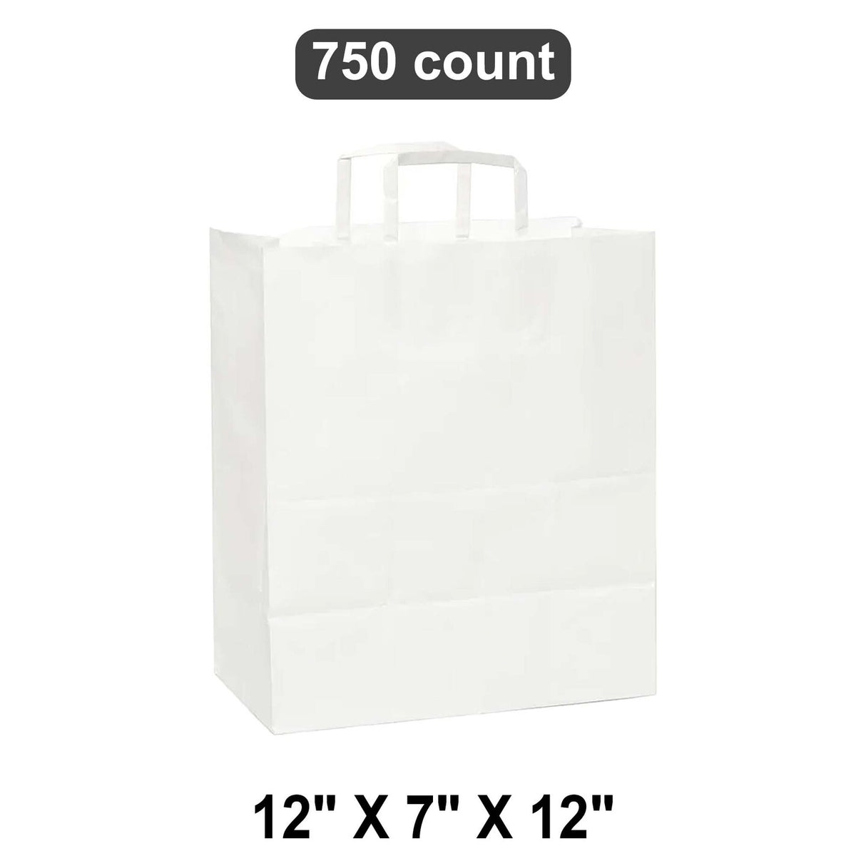White Paper Bags with Flat Handles 12" x 7" x 12"