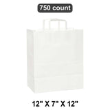 White Paper Bags with Flat Handles 12" x 7" x 12"