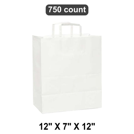 White Paper Bags with Flat Handles 12" x 7" x 12"