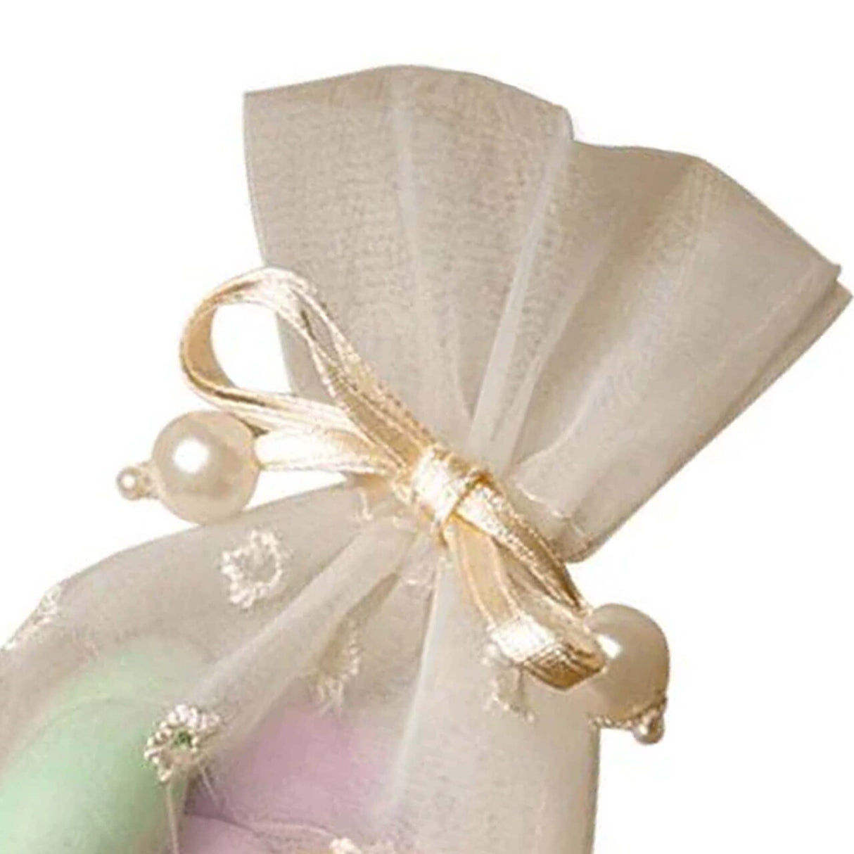 Elegant Embroidered Pearl Organza Bag 3" x 5"