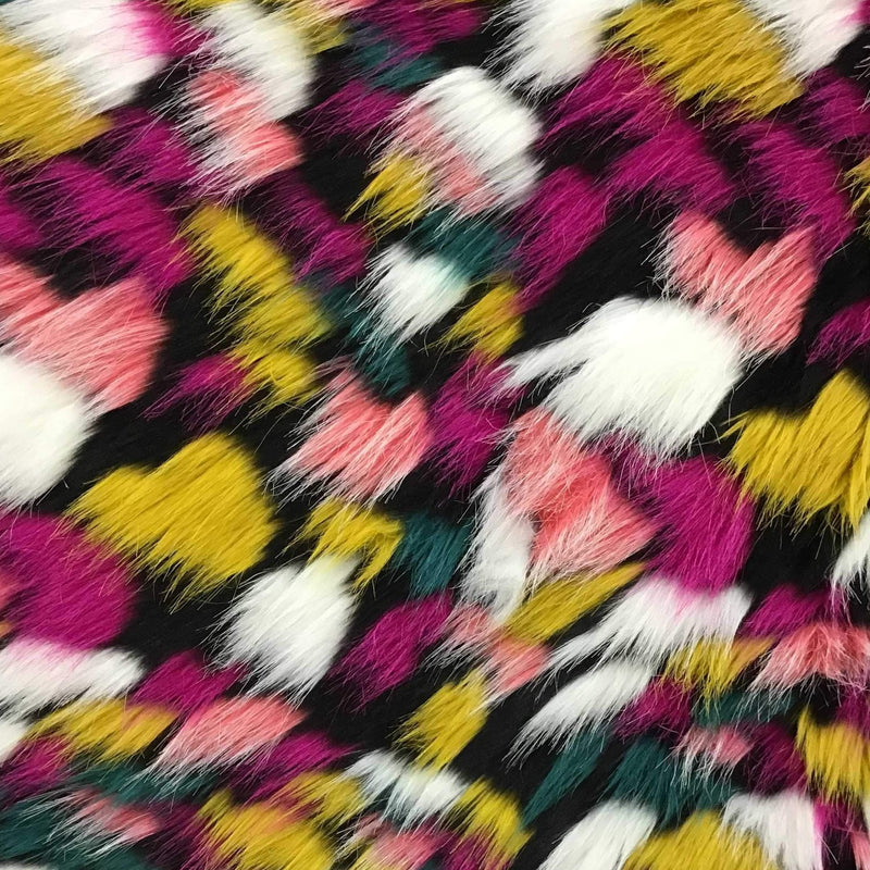 Puzzled Multicolor Faux Fur Fabric - Multicolor Puzzle Pattern, 60" Width, 2" Pile Length (1 Yard)