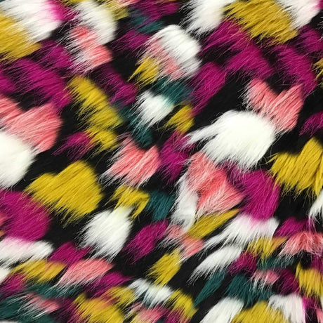 Puzzled Multicolor Faux Fur Fabric - Multicolor Puzzle Pattern, 60" Width, 2" Pile Length (1 Yard)