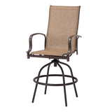 MFSTUDIO 3 Piece Outdoor Swivel Bar Set, Outdoor Bar Table and Chairs Set, Patio High Top Table and Chairs, Tall Bistro Set Patio Bar Height Table and 2 Chairs, Brown