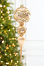 11" Champagne & Pearl Trimmed Finial Glass Ornament