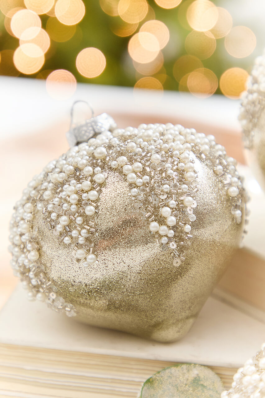 4" - 6" Taupe & Pearl Beaded Glass Ornament